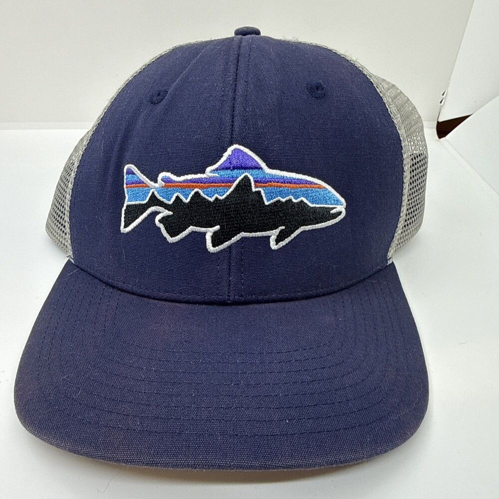 Patagonia Hat Cap Adult Navy Grey Snapback Fitz Roy Trout Trucker Mesh Mens